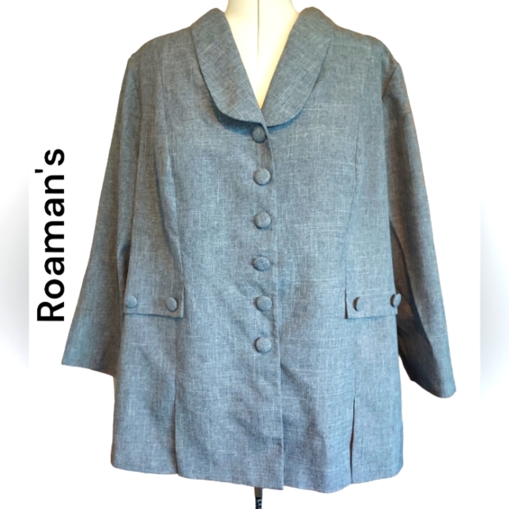 Roaman's women's heather gray pantsuit with jacket and trousers, size 28W
